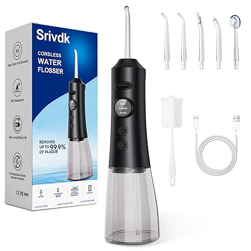 Water Dental Flosser for Teeth – 300ML Cordless Oral Irrigator with 6 Replaceable Jet Tips, 3 Modes, Portable Rechargeable Electric Flosser for Braces & Sensitive Gums, IPX7 Waterproof for Home&Travel