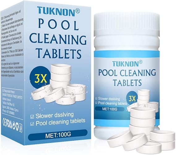 TUKNON Pool Cleaning Tablets, Multifunction Chlorine Tablets, 100 Pcs Magic Pool Cleaning