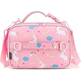 FlowFly Kids Lunch Bag, Durable Insulated School Lunch Box with Shoulder Strap and Bottle Holder, Water-resistant Thermal Small Lunch Cooler Tote for Teen Boys & Girls,Pink#Unicorn