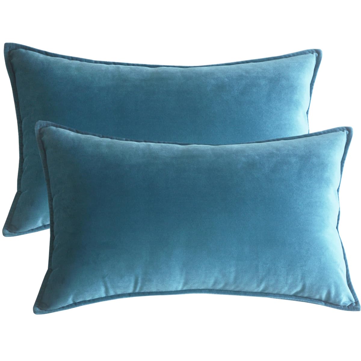 Lutanky Velvet Cushion Covers 30 x 50 cm Blue Decorative Rectangle Throw Pillow Covers (Pack of 2) Soft Oblong Piped Pillowcases for Sofa Bedroom with Invisible Zipper 12x20 Inch