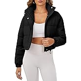 Ogfao Women's Cropped Puffer Jacket Long Sleeve Puffy Coat Stand Collar Zip UP Quilted Padded Drawstring Outwear with Pockets