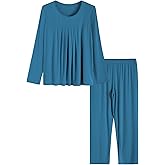 Latuza Women's Petite Long Sleeves Pajamas Set Petite Size Viscose Top and Pants