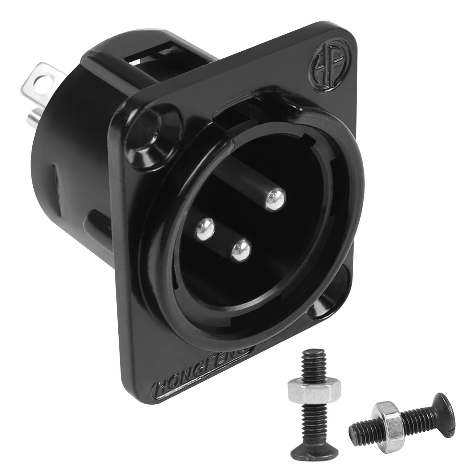 QIANRENON XLR Panel Mount Audio Adapter XLR Male to Solder Terminal Connector 3Pin XLR Solder Panel Male Socket, for Professional Sound, Balanced/Unbalanced, Microphone Mics