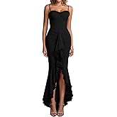 KUTUMAI Elegant Ruffle Long Formal Wedding Guest Dress Ruched Bodycon Slit Maxi Cocktail Dresses for Women