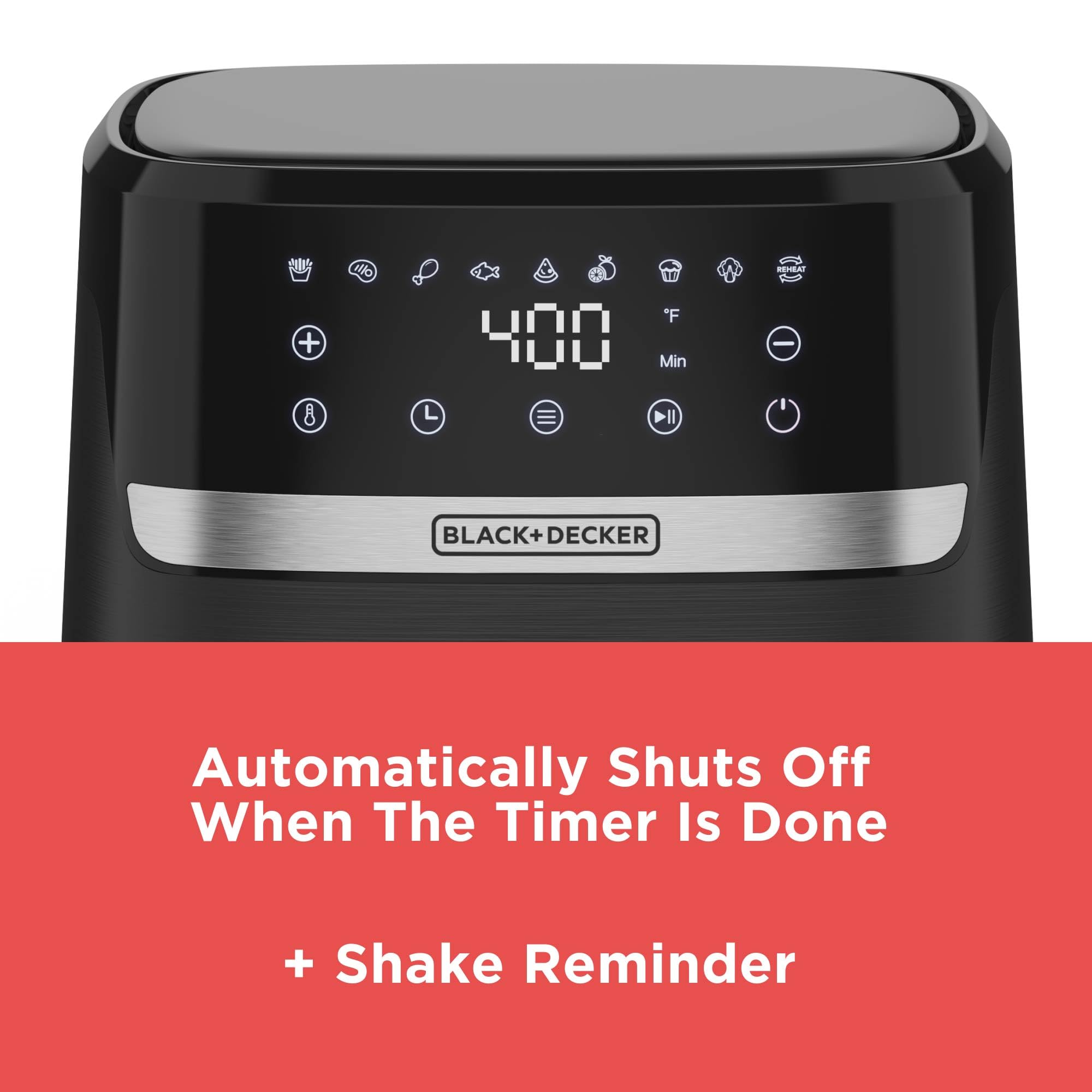 Freidora de aire BLACK+DECKER Purifry de 6 cuartos, sabor crujiente y frito sin grasa, además de hornear, deshidratar y mantener los alimentos calientes, pantalla táctil digital y apagado automático