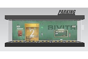 Bivitre 1/64 Model Car Display Case - Compatible with Hot Wheels Matchbox Mini GT Diecast Cars,Acrylic Box for Toy Cars Display Décor and Storage,Stackable Garage Diorama with LED Lights(1T-GreenWall)