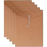 VANRA Kraft String Envelope File Folder Project Pockets File Jacket Document Organizer Flat-No Expansion A4 Letter Size(Kraft Brown,Pack of 5)