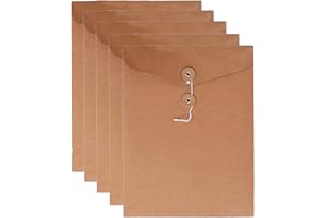 VANRA Kraft String Envelope File Folder Project Pockets File Jacket Document Organizer Flat-No Expansion A4 Letter Size(Kraft Brown,Pack of 5)