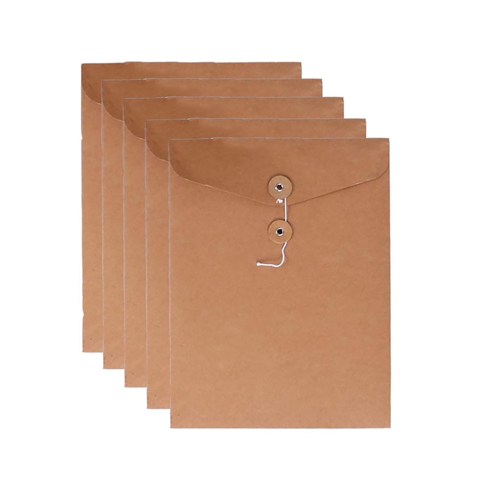 VANRA Kraft String Envelope File Folder Project Pockets File Jacket Document Organizer Flat-No Expansion A4 Letter Size(Kraft Brown,Pack of 5)