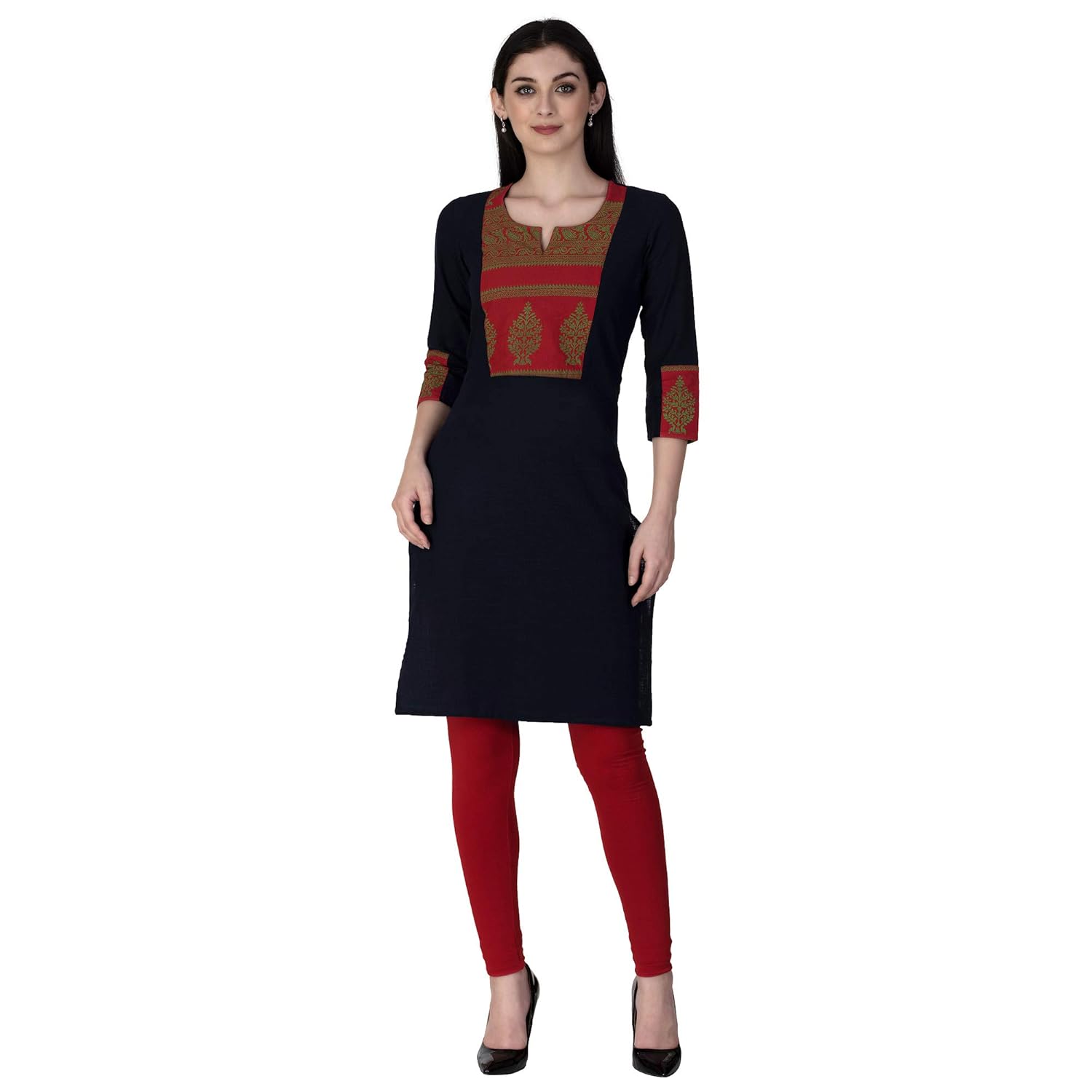 gmi women's cotton slub 3/4 sleeves straight kurti