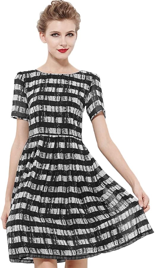 Amazon Jpバレンタインデー レディース シフォンワンピース 大きいサイズ シルクワンピース 通気性 軽量 着痩せ 体型カバー ボーダー柄スカート スリムドレス チュニック ヨーロッパスタイル 夏服 ワンピース チュニック 通販