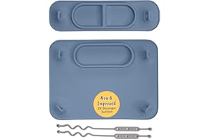 BUSY BABY Silicone Mat Bundle - 1 Original Mat Plus 1 Mini Mat, New Stronger Suction Cups, 6 Straps to Secure Baby Essentials and Keep Them Off The Floor, Baby Led Weaning, Wet Bag Included (Pewter)
