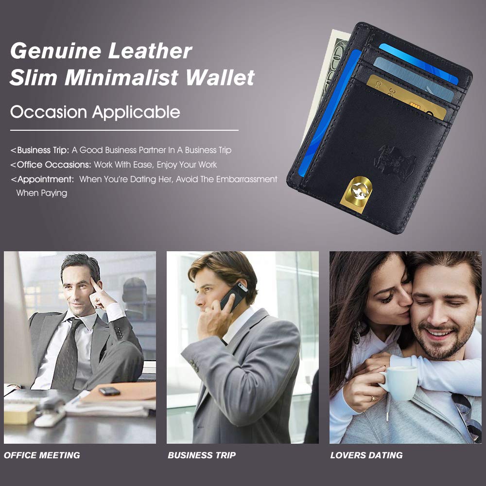 Piboshi Slim Minimalist Wallet Thin Leather Credit Card Holder Wallet RFID Blocking Front Pocket Wallets for Men