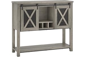 46.5" Farmhouse Wine Cabinet with Sliding Barn Door, Buffet Sideboard with 9 Bottle Rack & Glass Holder, Storage Console for 