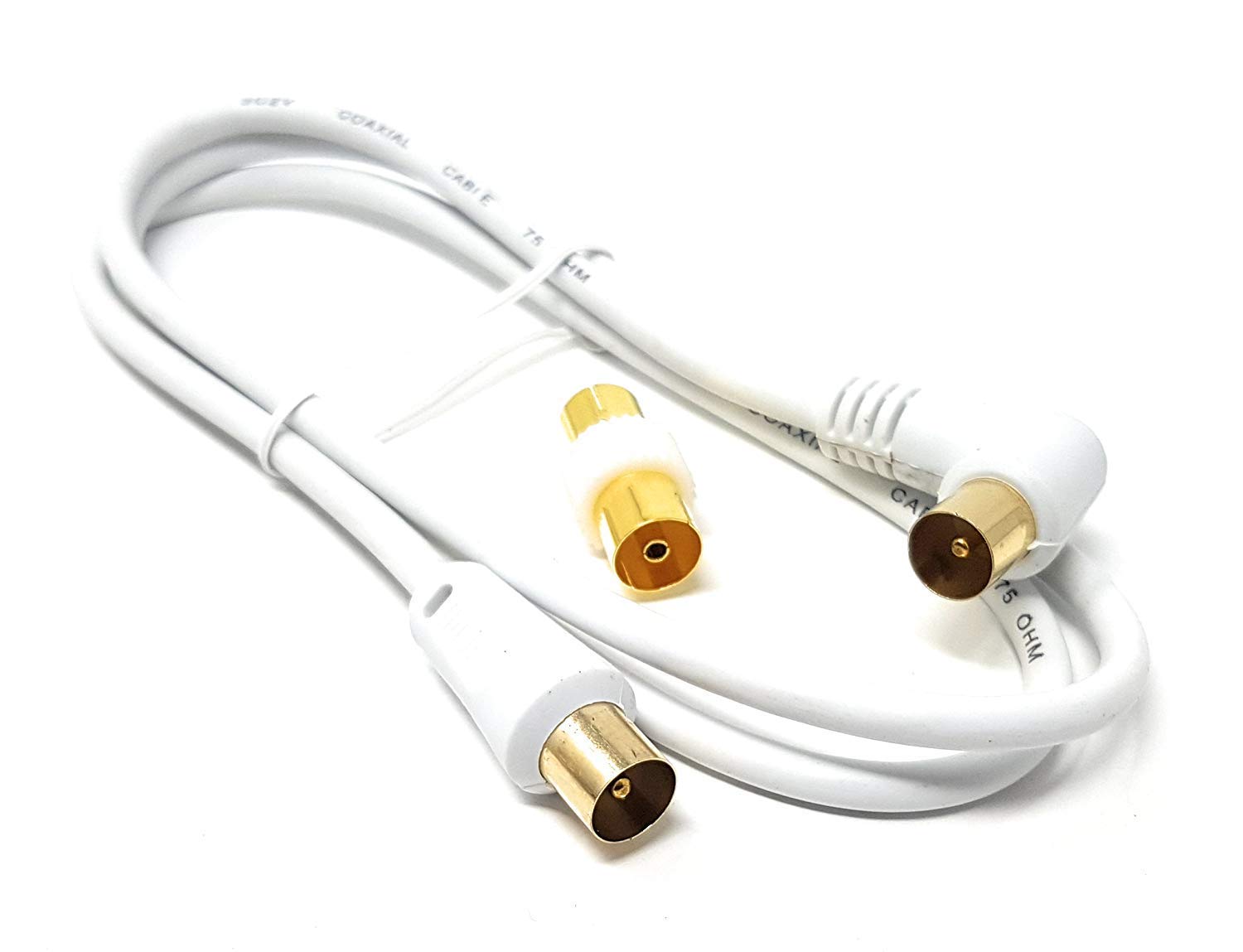 1,5m Areal Coaxial Right Angle Cable Connectors Male to Joiner TV Kit Lead Extension Wire Freeview Satellite Gold Plated Connector Antenna UltraHD FullHD Aerial Plug with Coupler
