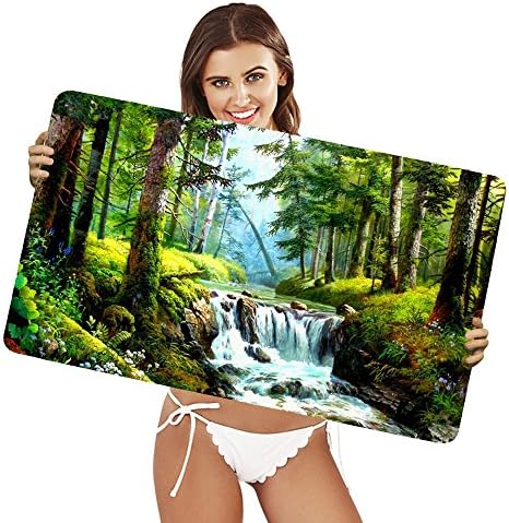 XtremePads [ Extra Large Gaming Desk Mouse Mat / Pad ] - ( Artistic Painting Waterfall Forest Green Tree )