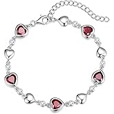 Carleen Birthstone Bracelets for Women 925 Sterling Silver Five Heart Station Created Gemstone Tennis Bracelet Jewelry Anniversary Birthday for Wife, 7"+1.2" Extender