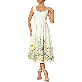 WOMLAYOUT Women's Vintage 50s Dress Cocktail Sleeveless Square Neck Midi Floral A-Line Dresses