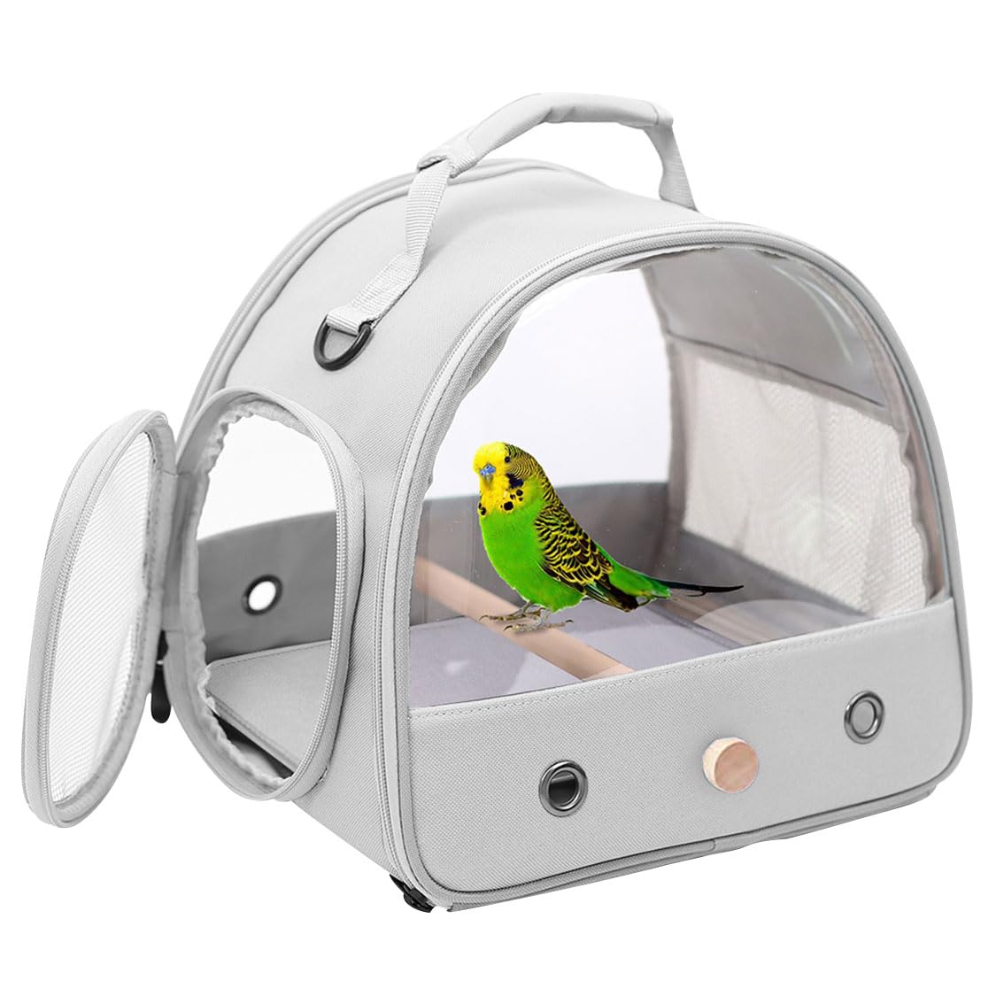Bird Carrier, Portable Bird Carrie for Parrot Parakeet Budgie Small Birds with Soft Mat and Wooden Perch (Grey)