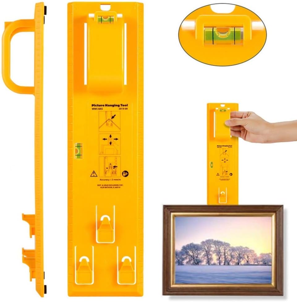 Picture Hanger Hanging Tool, Multifunction Level Ruler Bubble Level Measuring Marking Tool, Picture Frame Hanger DIY Hand Tool for Marking Position, Hooks, Nails (3PCS)