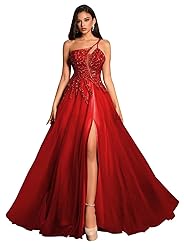 One Shoulder Prom Dresses with Split Tulle