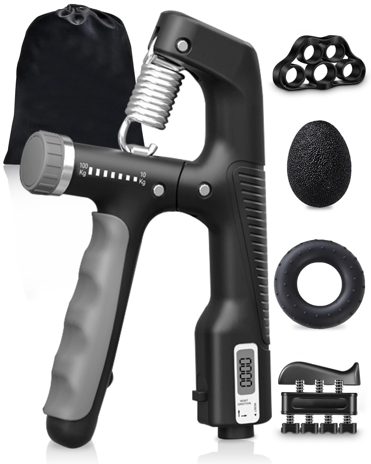 Lorrtta Grip Strengthener Set with Digital, Hand Grip Strengthener 10-100kg Forearm Strengthener Finger 5 Pack Adjustable Resistance Hand Gripper for Improved Hand Exerciser and Hand Injury Recovery