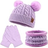 Yuoahcn Kids Winter Beanie Hat Scarf Gloves Set Knit Warm Toddler Winter Cap Gloves Neck Warmer for Boys Girls 1-8 Year
