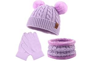 Zsedrut Kids Winter Beanie Hat Scarf Gloves Set Knit Warm Toddler Winter Cap Gloves Neck Warmer for Boys Girls 1-8 Year