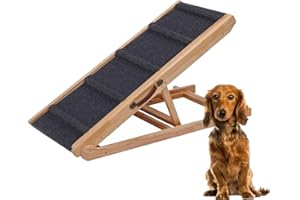 GENERIC PAWBLISS Adjustable Dog Ramp for All Dogs | 6-Level (12.2"-25.5") Solid Wood Ramp | Non-Slip Carpet for Large & Small Dogs | Supports 200lbs | Portable Dog Ramp for Bed & Couch with Leather Handle