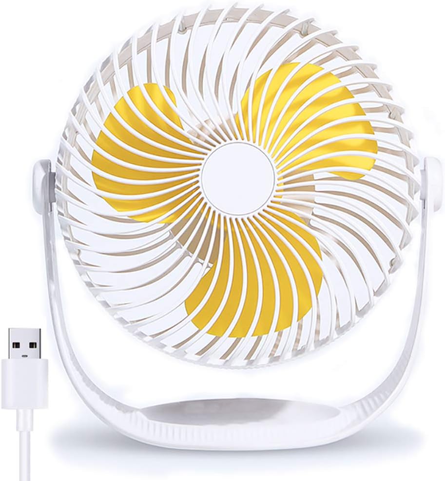 USB Desk Fan | Small Ultra Quiet Desk Fans|360° Adjustment For Better Cooling 3 Speeds |Personal Portable Fan for Home Office Desktop (White-8inch)