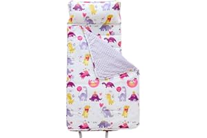 JUNCAI Toddler Nap Mat with Removable Pillow and Plush Blanket, Roll Up Napping Mats for Kids Ages 3-6 Years, Kid Sleeping Bag for Preschool Daycare Travel Camping, 53" x 23"