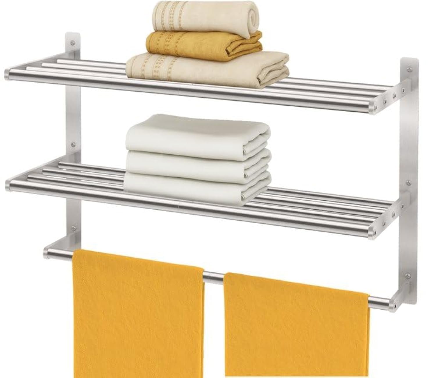 Photo 1 of Hotel Towel Racks for Bathroom Wall Mounted, BETHOM 24 Inch Towel Shelf for Bathroom, 3-Tier Bathroom Towel Rack with Tower Bars, Brushed Nickel