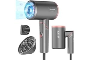 LOVEPS Hair Blow Dryer with Diffuser, 1800W Ionic Blow Dryer, Foldable Handle Travel Hair Dryer, Constant Temperature Hair Care Without Hair Damage, Rose Gold