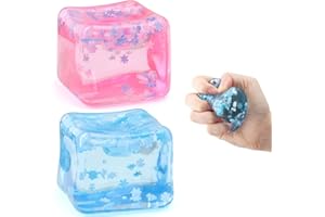 Chridark Ice Cube Fidget Toy for All Ages: 2 Pack Sensory Squishy Fidget Toys, Square Stress Balls, Classroom Prizes, Anxiety Relief Stress Cube Gift for Kids Teens Adults