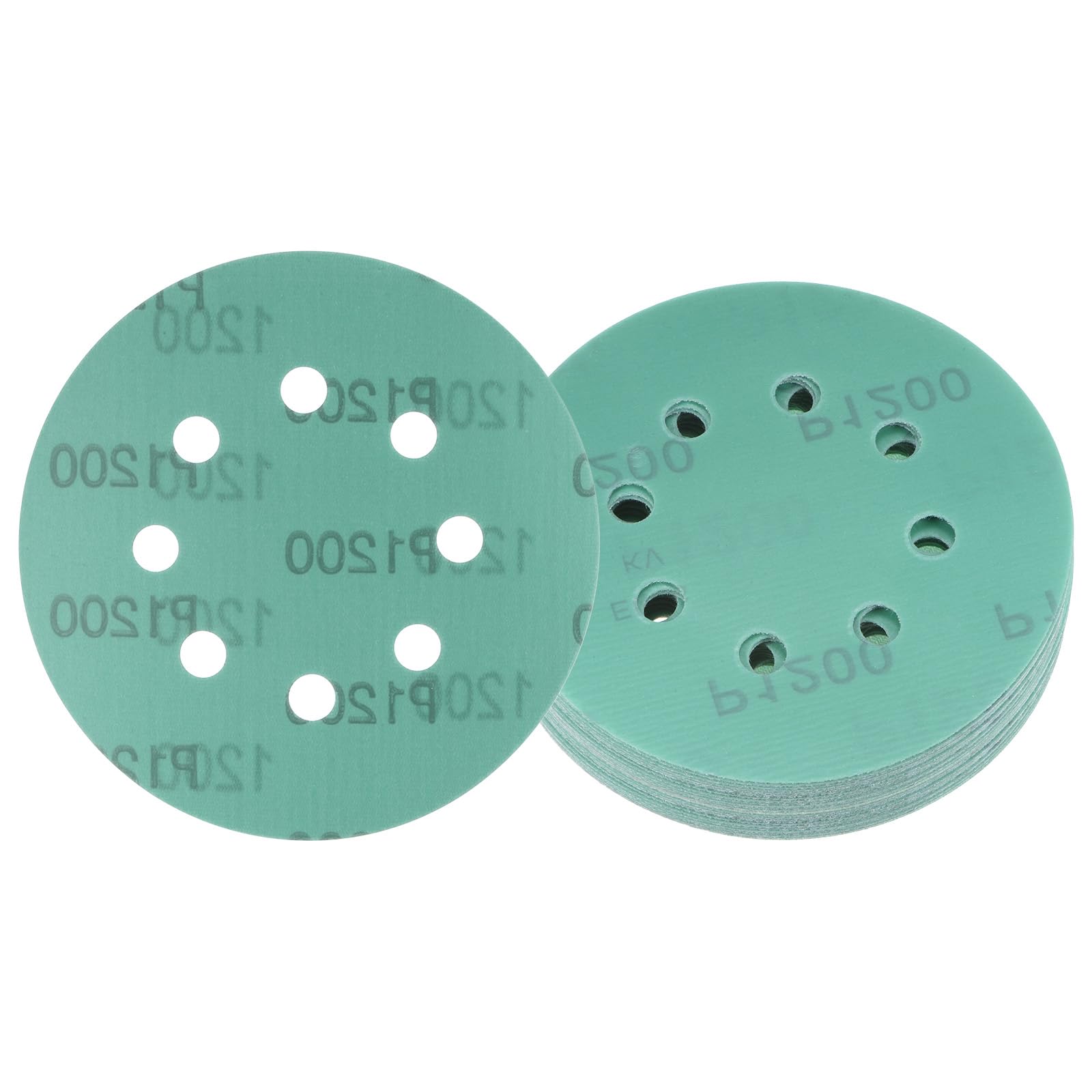 Kozelo 25pcs Green Film Sanding Discs - [5 Inch 1200 Grits 8 Hole ] Round Aluminum Oxide Hook & Loop Wet Dry Sander Pads for Wood Metal Polishing Use| Zirconium Corundum Sandpaper