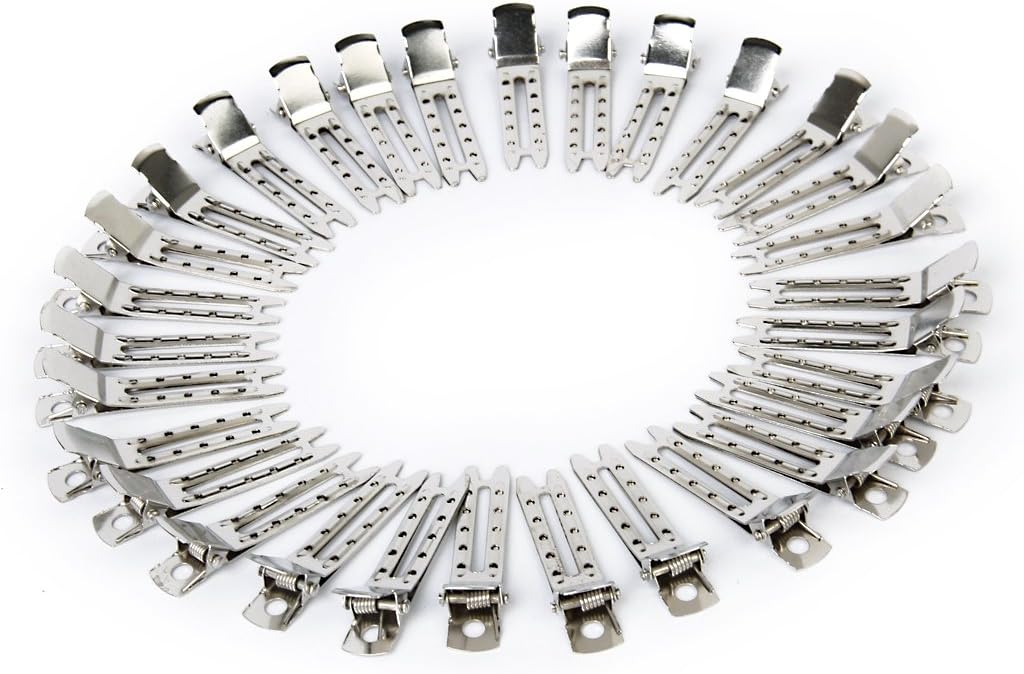 Approx. 50Pcs Double Prong Metal Alligator Clips Hair Bows - Silver