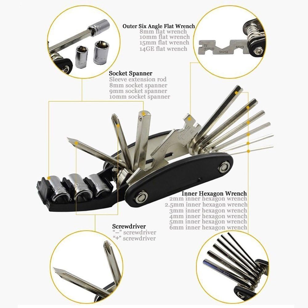 DAWAY B32 Bike Repair Tool Kits - 16 in 1 Multi Function Bicycle Mechanic Fix Tools Set Bag Included Glueless Tire Tube Patches & Tire Levers : Sports & Outdoors