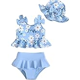Mioglrie Baby Infant Swimsuit Girl Toddler Bathing Suit Girl Summer Beach Bikini Tankini Swimwear Hat 3-24 Months 2t-5t