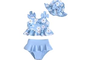 Mioglrie Baby Infant Swimsuit Girl Toddler Bathing Suit Girl Summer Beach Bikini Tankini Swimwear Hat 3-24 Months 2t-5t