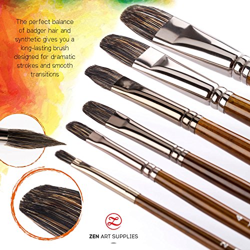 Professional Oil Paint Brushes (6pcs Set) Filbert Brushes Long