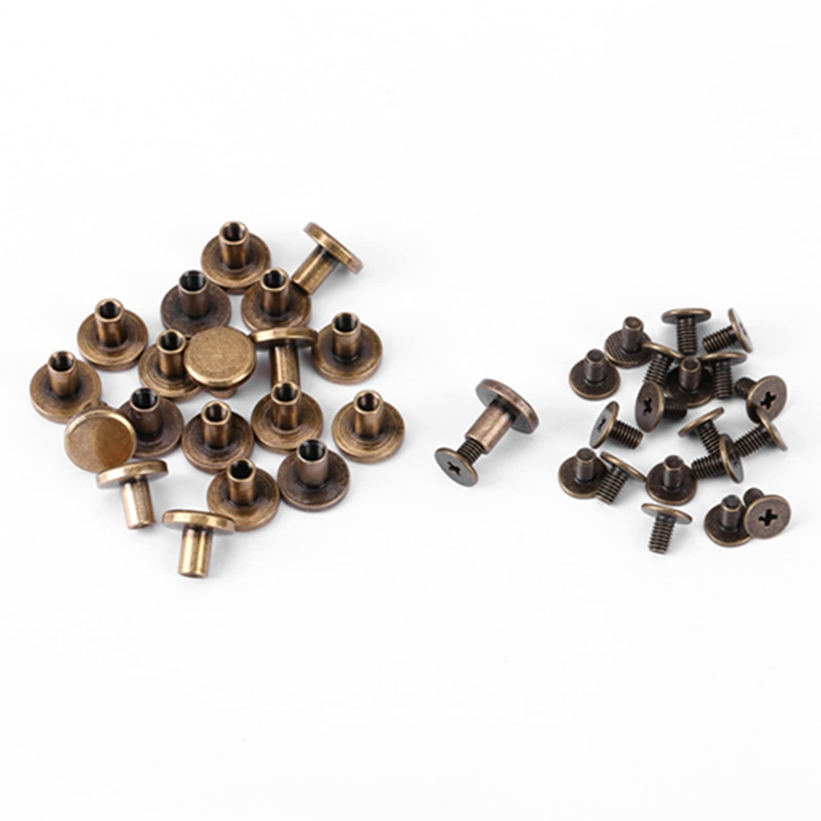 20 Set Leather Rivets Kit, Leather Snap and Rivet Flat Head Brass Rivets Antique Brass Metal Rivet Replacement, for DIY Leather Craft Clothes Caps Bag Shoes Decoration (8mm)