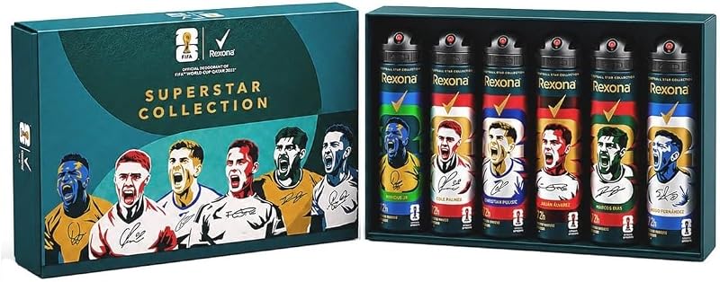 Caixa de Presente da Coleção Superstar da Taça do Mundo FIFA 2026TM, Spray Desodorizante Antitranspirante para Homens, 72H Proteção contra Suor e Odores, Ideia de Presente, Invisible Ice Fresh, 6 x 150 ml