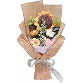 YUNBIAOSEN Crochet Flowers Bouquet, Handmade Knitted Bouquet, Crochet Flower Kit Knitted Fake Sunflower Daisy, Gift for Mother Wife on Birthday Anniversary (01English Paper)