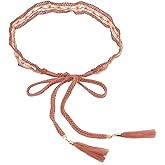 GORGECRAFT Bohemian Braid Waist Belt Gray Cotton Fiber Vintage Western Knotted Woven Bowknot Ropes