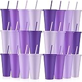 Skylety 24 Pcs Purple Plastic Cups with Lids and Straws 24 oz Reusable Tumbler Large Travel Mug Cup Coffee Beverage Drinks Party Supplies for Wedding Bridal Baby Shower Birthday