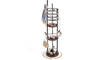 CHARMAID 360° Rotating Floor Standing Jewelry Organizer, 58.5" Jewelry Tree with 3-Tier Earring Holders, Necklace Branches, H