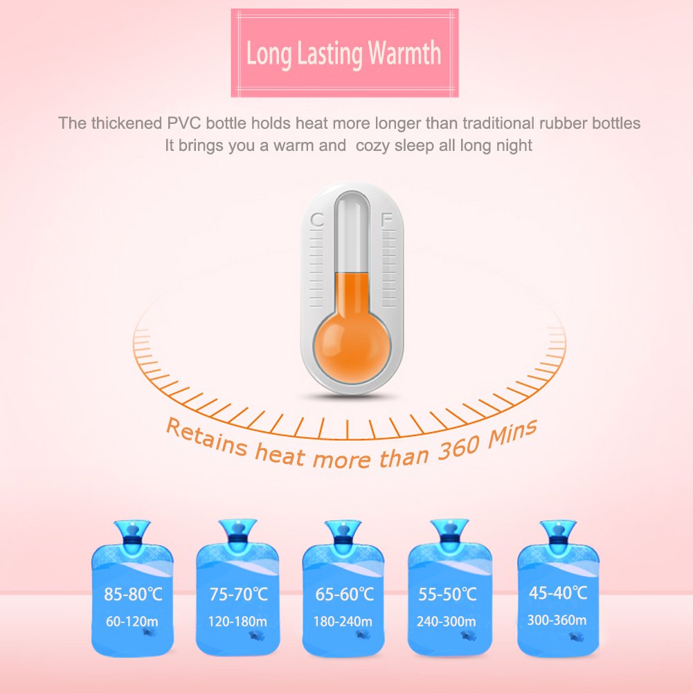 Hot Water Bottle Hot Water Bag with Knit Cover 2L Thicked PVC Retains Heat for 6 Hours Winter Warm Relaxing Heat Cold Therapy