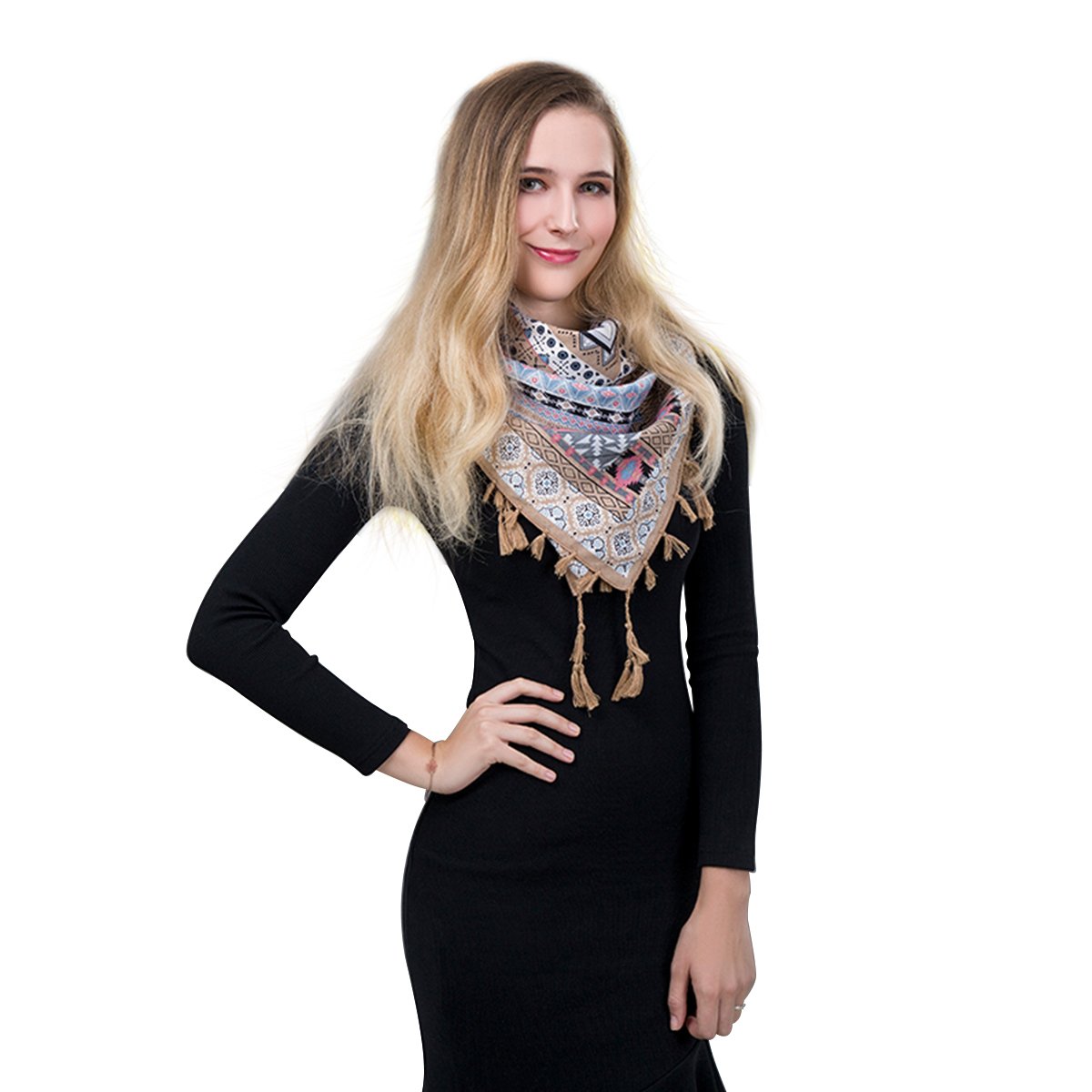 EVRFELAN Women Boho Scarf Tassel Shawl Tapestry Tablecloth Beach Towel Picnic Throw Wall Hanging Yoga Mat Ladies Cotton Scarves by Popular Handicrafts (Khaki)