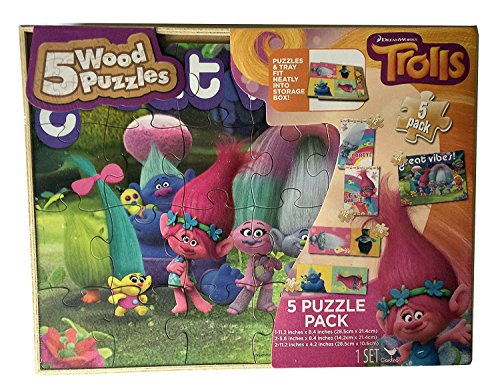 Trolls 5 Wood Puzzle Pack for Children