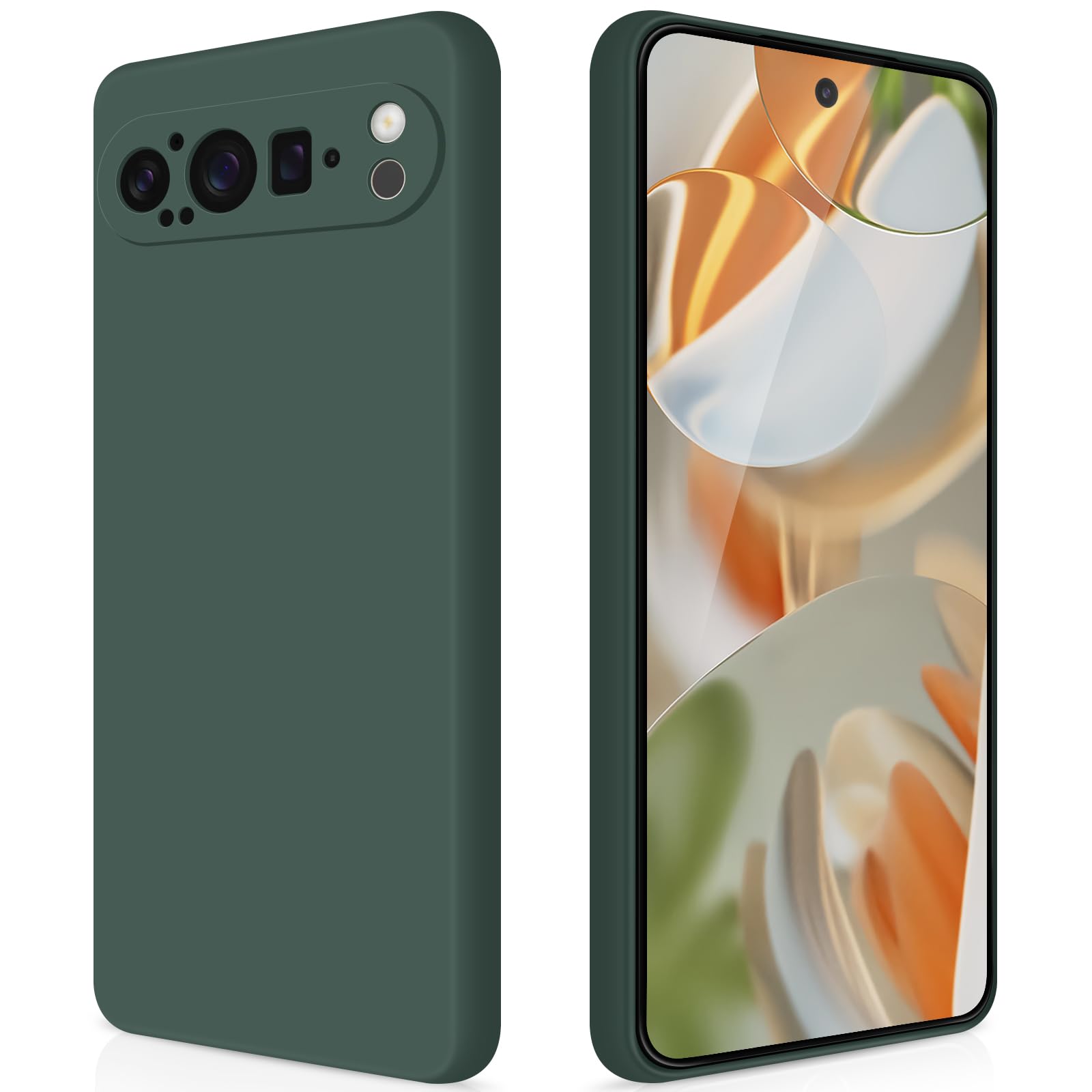 GiiYoon Case Compatible with Google Pixel 9 Pro, Silky-Soft Touch Full-Body Protective Phone Silicone Case, Shockproof Cover with Microfiber Lining, Green